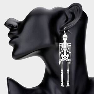 Silver Tone Jointed Skeleton Dangle Earrings NWT